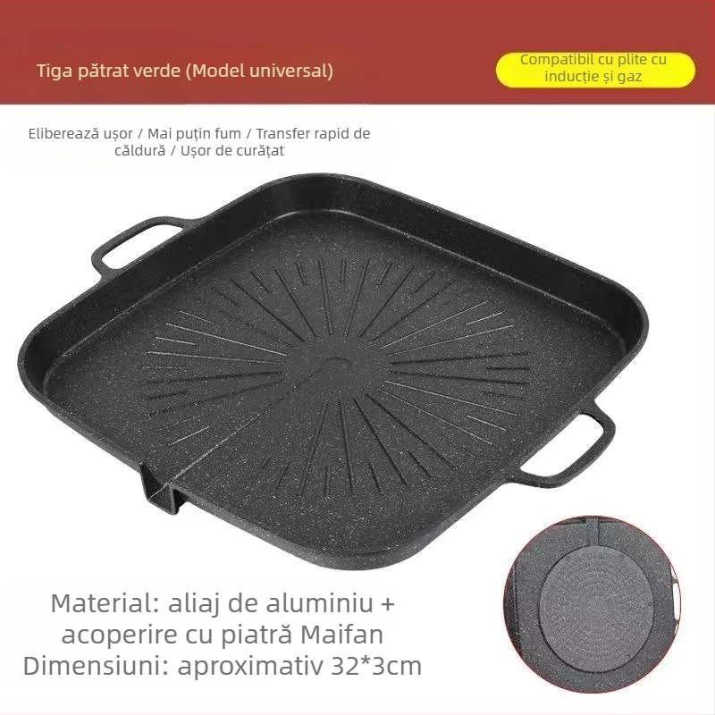 Tavă gril pătrată - Aluminiu, pătrată, multifuncțională, portabilă, izolație, antiaderentă (Material: Aluminiu; Formă: Pătrată; Funcții: Multifuncțională, Portabilă, Izolație, Antiaderentă; Greutate: 1.25 kg)