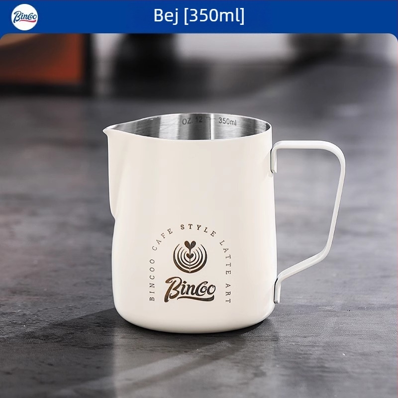 Bincoo cana de lapte din oțel inoxidabil pentru latte art, logo gravat cu laser, personalizabil, 165 g, stil modern