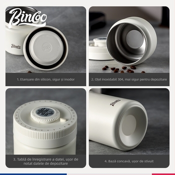 Bin Coo borcan sigilat pentru cafea, cu vid, din oțel inoxidabil 304, rezistent la lumină, formă rotundă, stil japonez