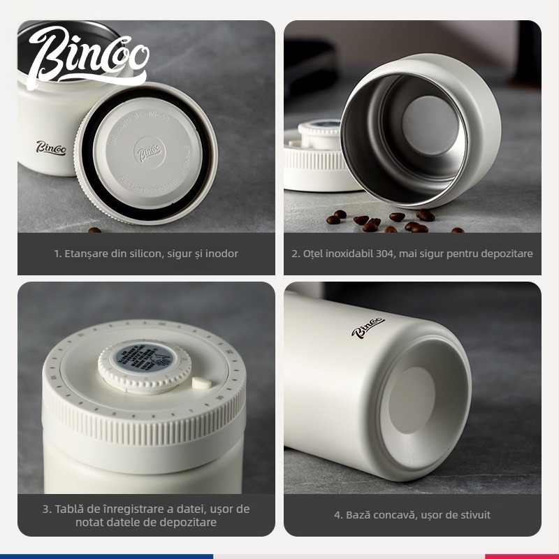 Bin Coo borcan sigilat pentru cafea, cu vid, din oțel inoxidabil 304, rezistent la lumină, formă rotundă, stil japonez