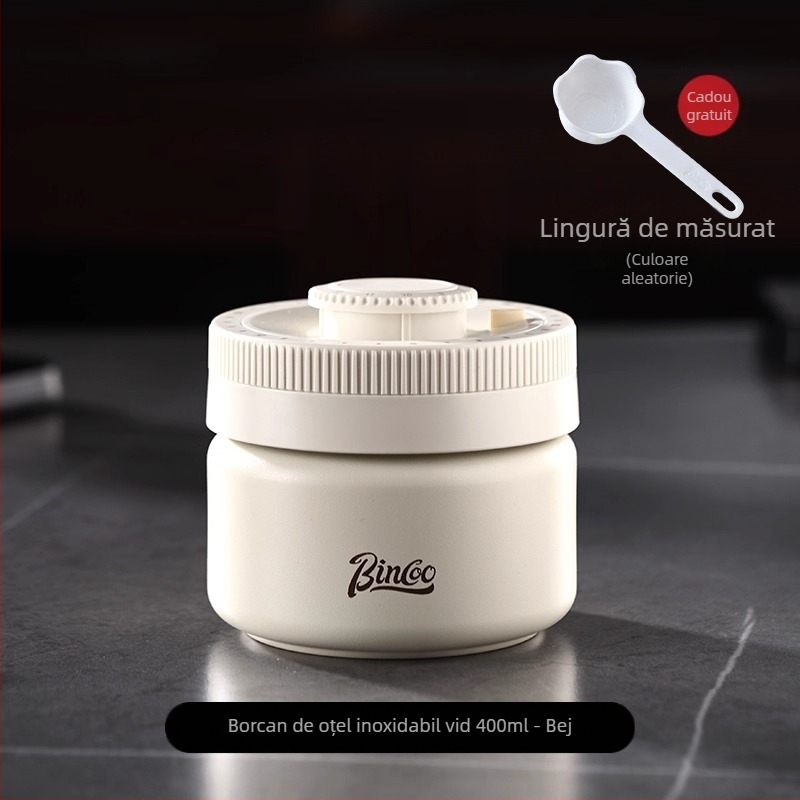 Bin Coo borcan sigilat pentru cafea, cu vid, din oțel inoxidabil 304, rezistent la lumină, formă rotundă, stil japonez