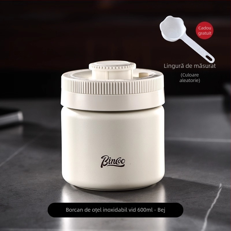 Bin Coo borcan sigilat pentru cafea, cu vid, din oțel inoxidabil 304, rezistent la lumină, formă rotundă, stil japonez