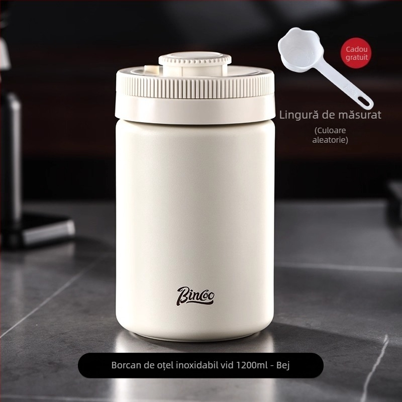 Bin Coo borcan sigilat pentru cafea, cu vid, din oțel inoxidabil 304, rezistent la lumină, formă rotundă, stil japonez