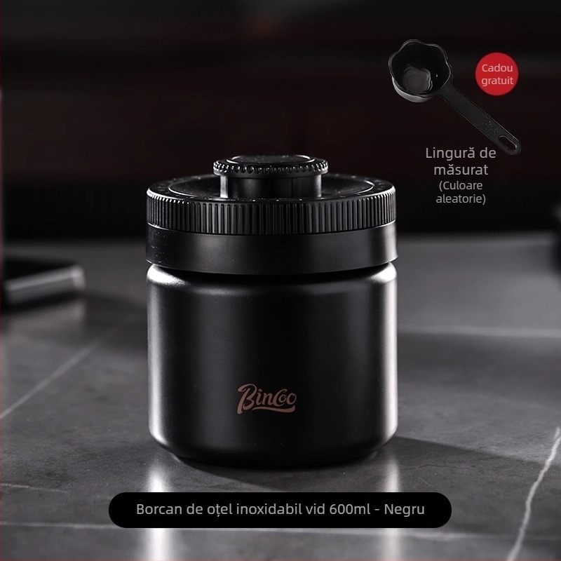 Bin Coo borcan sigilat pentru cafea, cu vid, din oțel inoxidabil 304, rezistent la lumină, formă rotundă, stil japonez