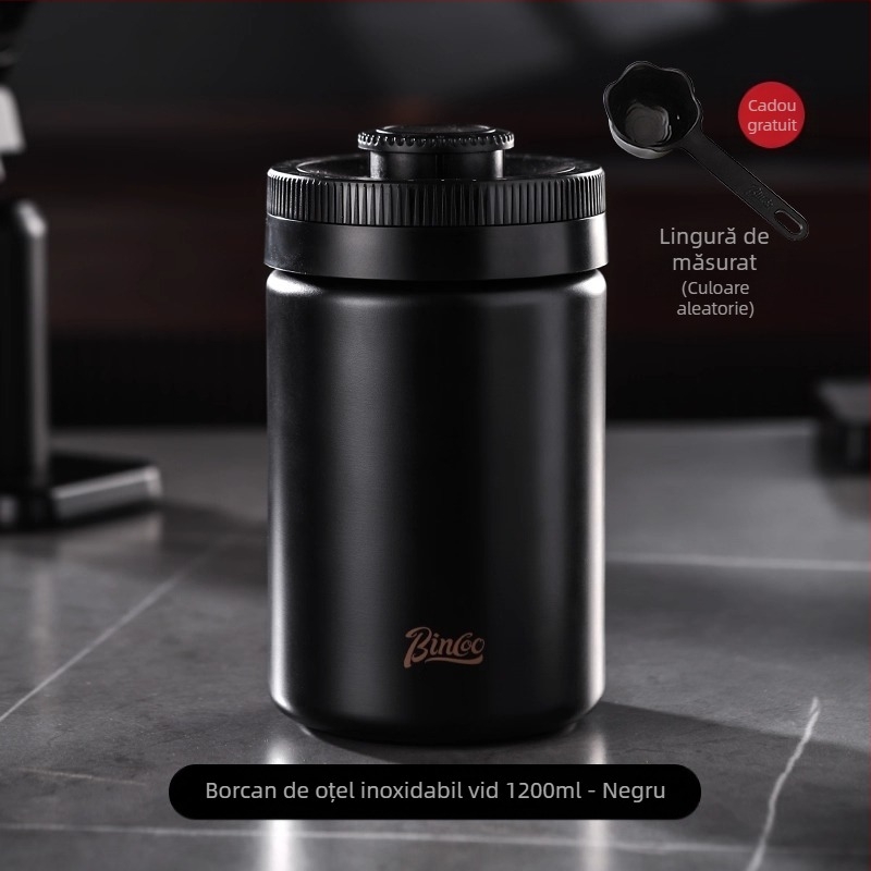 Bin Coo borcan sigilat pentru cafea, cu vid, din oțel inoxidabil 304, rezistent la lumină, formă rotundă, stil japonez
