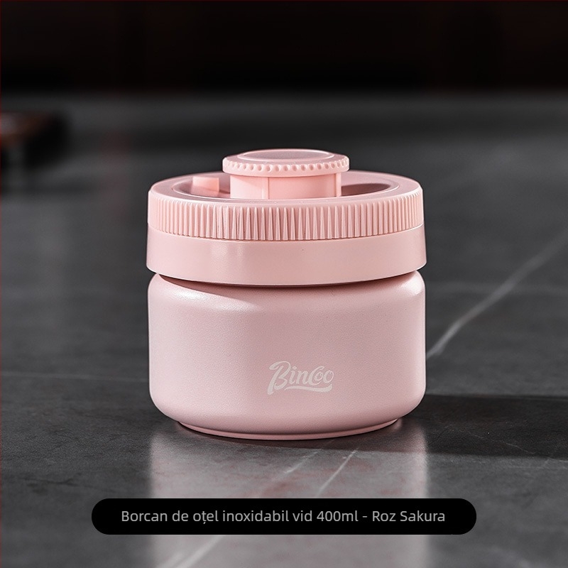 Bin Coo borcan sigilat pentru cafea, cu vid, din oțel inoxidabil 304, rezistent la lumină, formă rotundă, stil japonez
