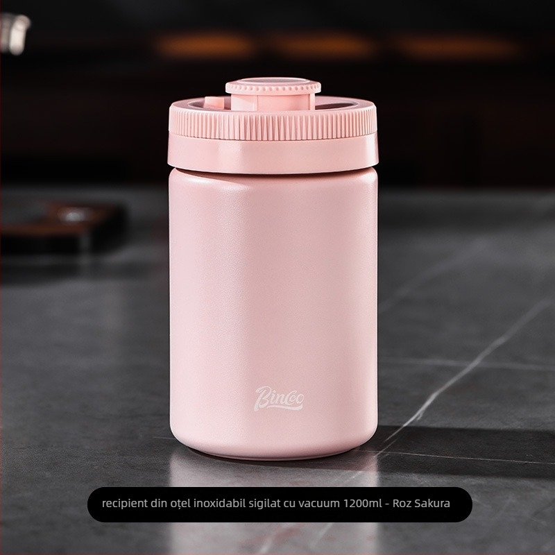 Bin Coo borcan sigilat pentru cafea, cu vid, din oțel inoxidabil 304, rezistent la lumină, formă rotundă, stil japonez