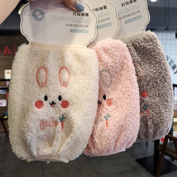 Manșete lungi pentru copii, broderie cu pisică, polar fleece, imprimeu desen animat, toamnă-iarnă, anti-murdărire