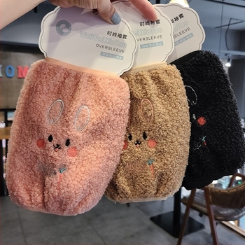 Manșete lungi pentru copii, broderie cu pisică, polar fleece, imprimeu desen animat, toamnă-iarnă, anti-murdărire