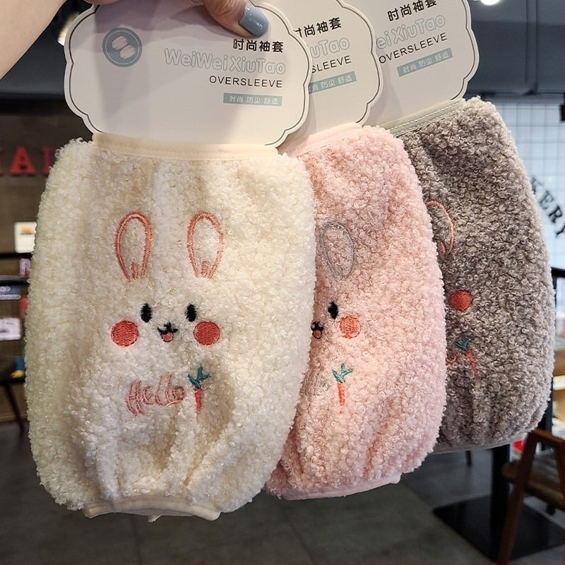 Manșete lungi pentru copii, broderie cu pisică, polar fleece, imprimeu desen animat, toamnă-iarnă, anti-murdărire