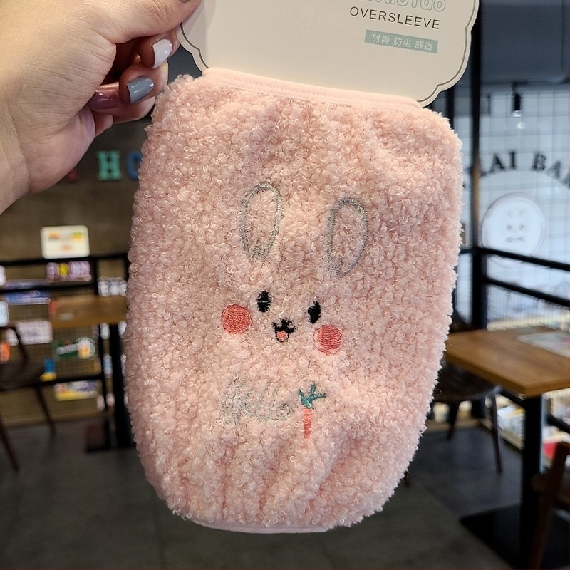 Manșete lungi pentru copii, broderie cu pisică, polar fleece, imprimeu desen animat, toamnă-iarnă, anti-murdărire