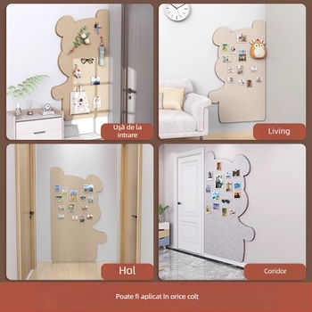Piată de perete din fetru cu motiv urs, panou din plută, stil desen animat, material plush, instalare fără găuri