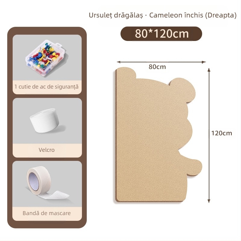 Piată de perete din fetru cu motiv urs, panou din plută, stil desen animat, material plush, instalare fără găuri