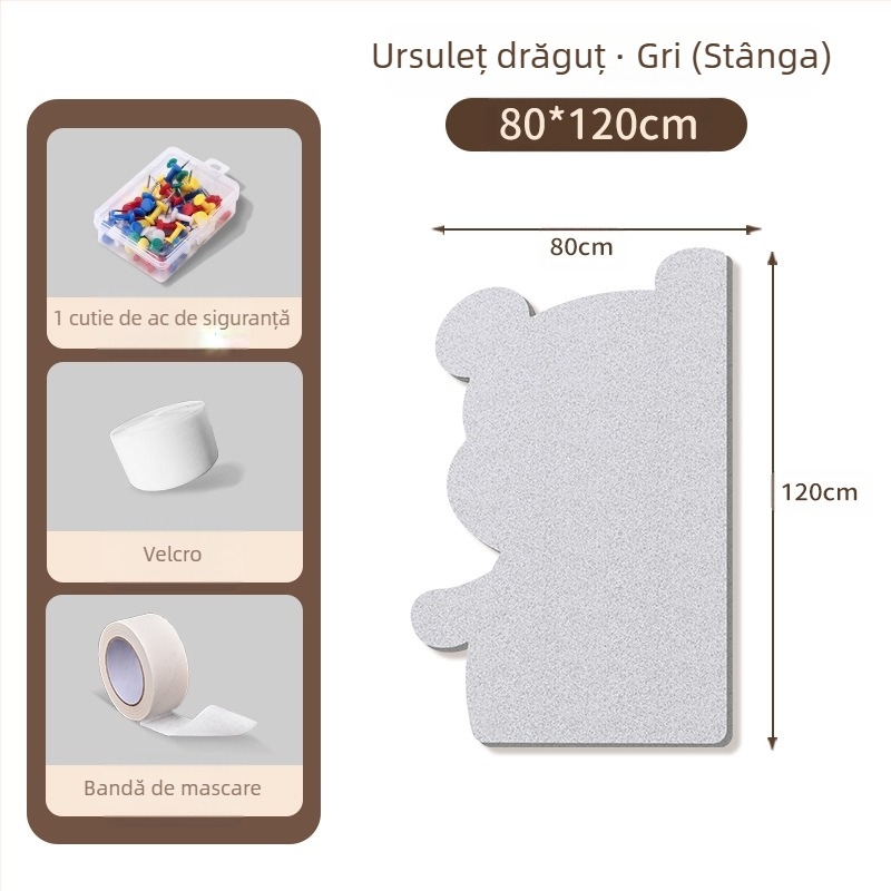 Piată de perete din fetru cu motiv urs, panou din plută, stil desen animat, material plush, instalare fără găuri