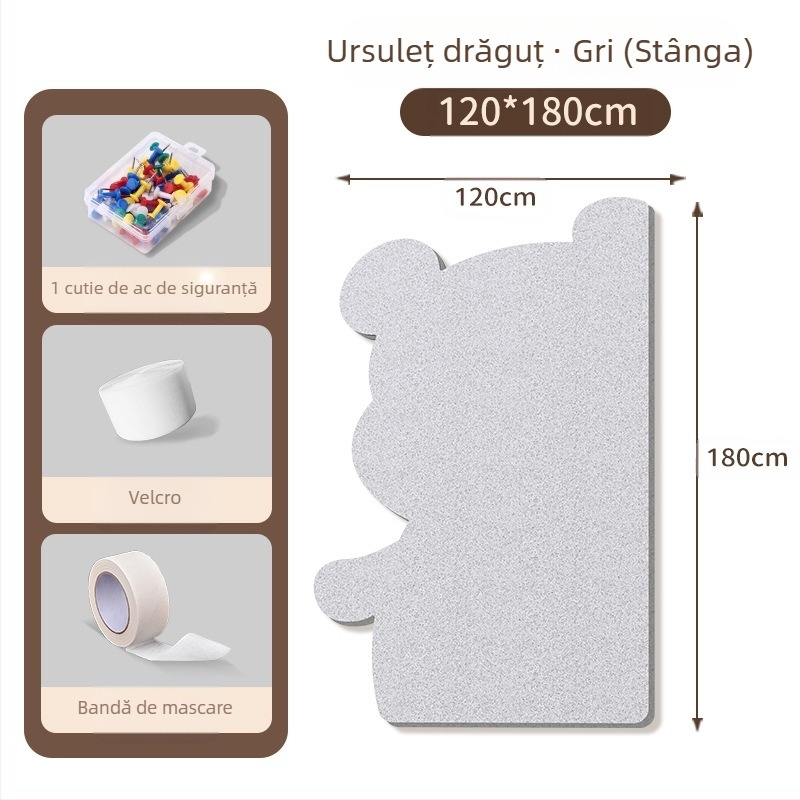 Piată de perete din fetru cu motiv urs, panou din plută, stil desen animat, material plush, instalare fără găuri