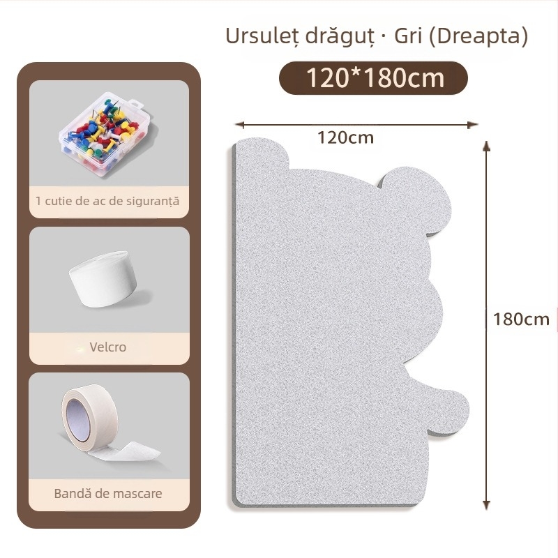 Piată de perete din fetru cu motiv urs, panou din plută, stil desen animat, material plush, instalare fără găuri