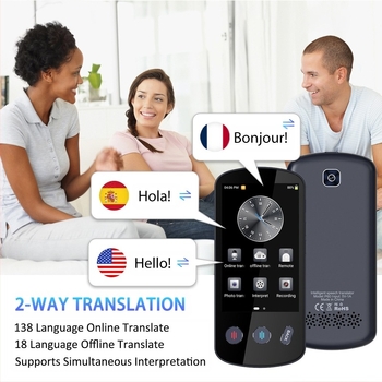 Traducător multilingv cu traducere offline și traducere prin telefon • Sistem Android • Bluetooth compatibil • Distanță wireless 5 m • Mod de operare: buton + ecran tactil