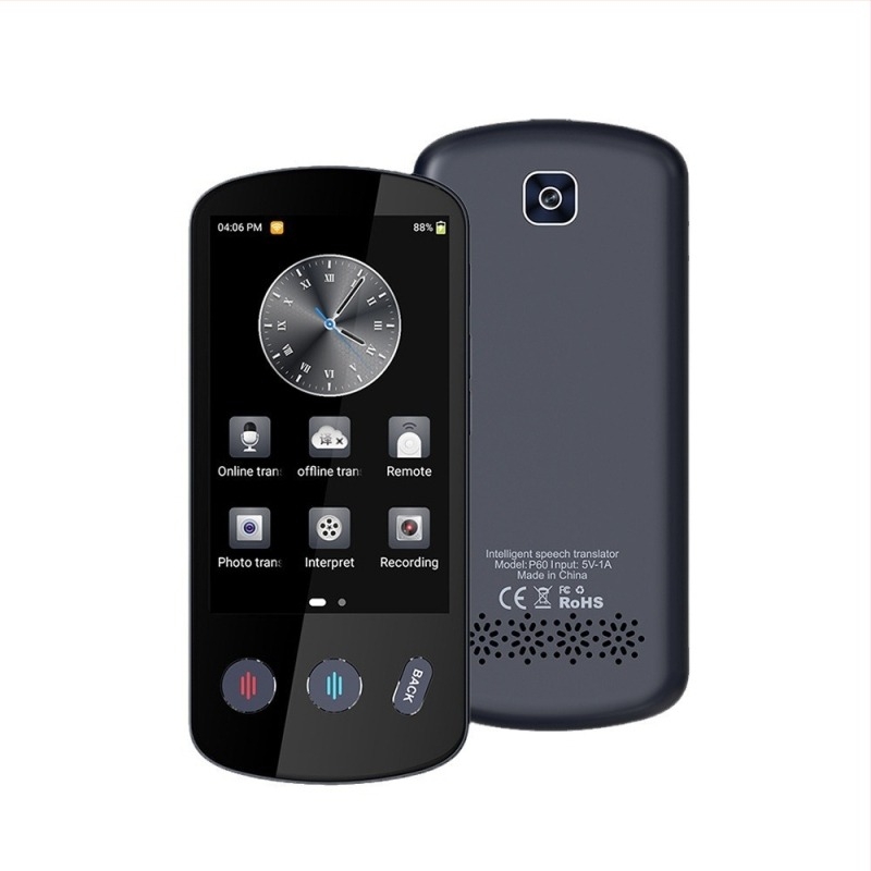 Traducător multilingv cu traducere offline și traducere prin telefon • Sistem Android • Bluetooth compatibil • Distanță wireless 5 m • Mod de operare: buton + ecran tactil