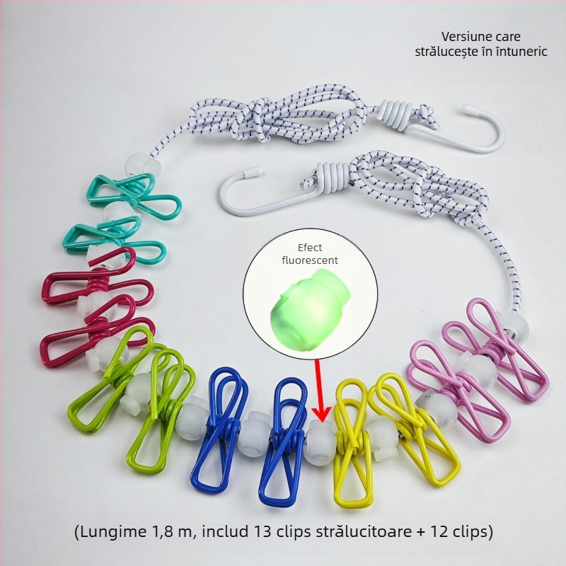 Sfoară de uscare haine – fără găuri, portabilă pentru călătorii, anti-vânt, cu înveliș din plastic, pliabilă și reglabilă