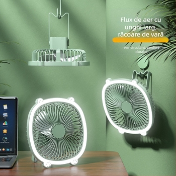 Lampă de birou cu ventilator USB, iluminare, 3 trepte de viteză, mod mecanic, baterie detașabilă