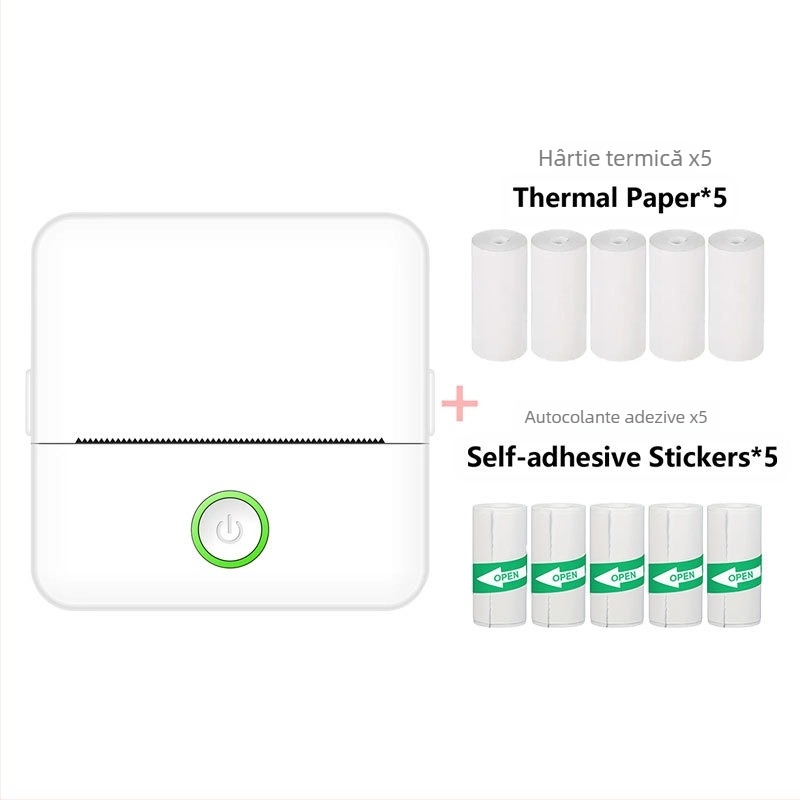 Printer termic de buzunar — interfață USB, hârtie termică 57x25 mm, baterie litiu încorporată, compatibil cu Apple/Android