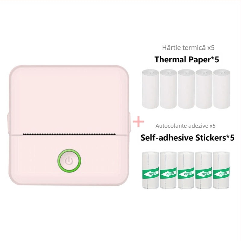 Printer termic de buzunar — interfață USB, hârtie termică 57x25 mm, baterie litiu încorporată, compatibil cu Apple/Android