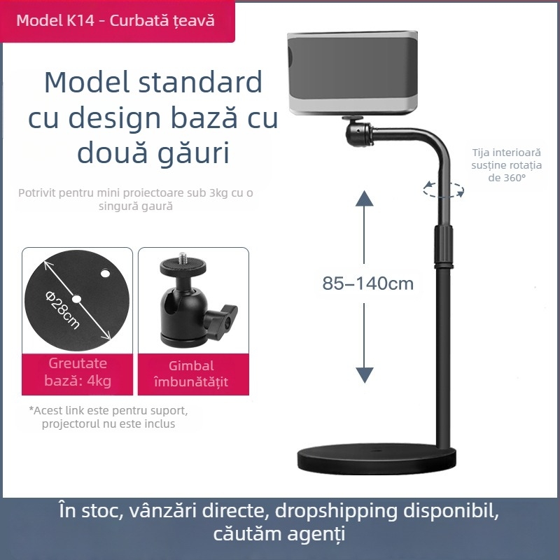 Stand pentru proiector pe podea pentru uz casnic, înălțime telescopică 85-140 cm, model K14, sarcină 3 kg, marcă Hongye