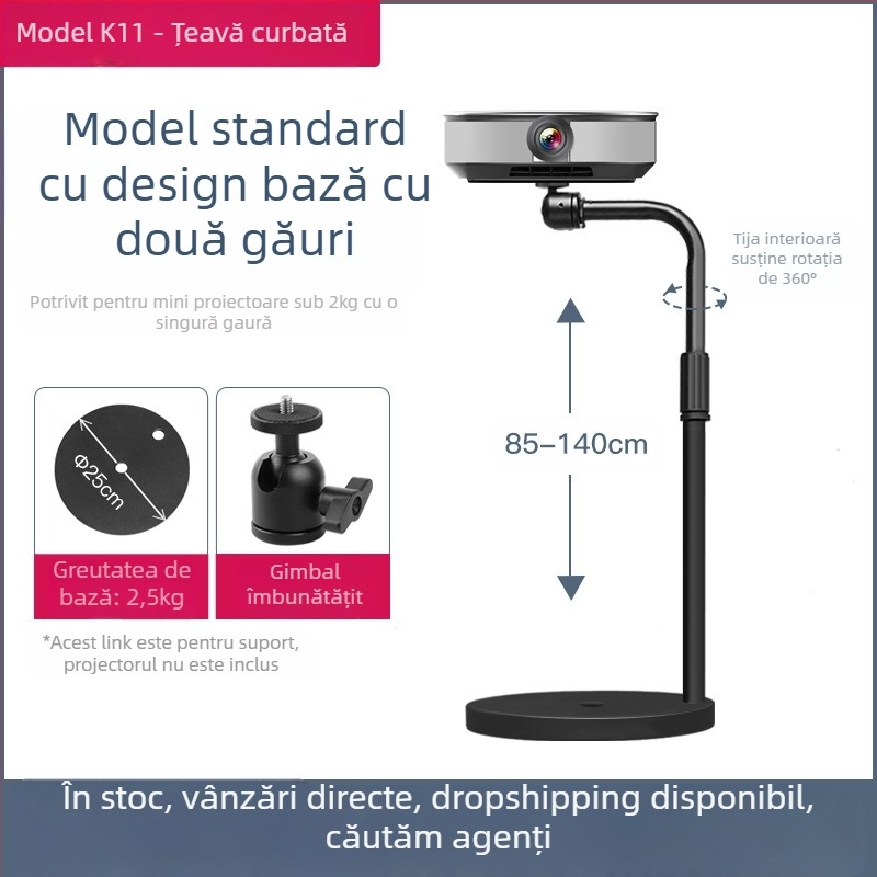 Stand pentru proiector pe podea pentru uz casnic, înălțime telescopică 85-140 cm, model K14, sarcină 3 kg, marcă Hongye