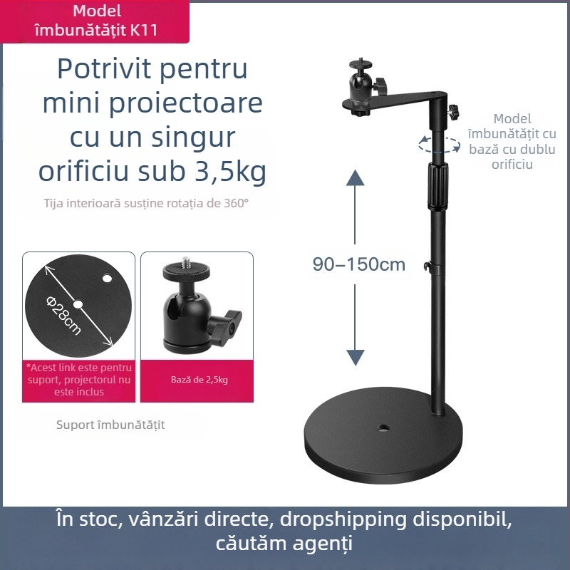 Stand pentru proiector pe podea pentru uz casnic, înălțime telescopică 85-140 cm, model K14, sarcină 3 kg, marcă Hongye