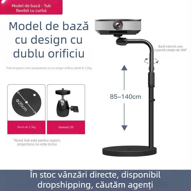 Stand pentru proiector pe podea pentru uz casnic, înălțime telescopică 85-140 cm, model K14, sarcină 3 kg, marcă Hongye