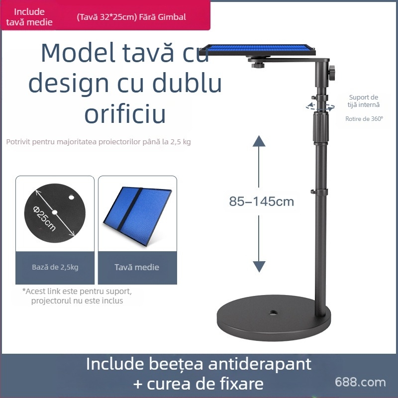 Stand pentru proiector pe podea pentru uz casnic, înălțime telescopică 85-140 cm, model K14, sarcină 3 kg, marcă Hongye