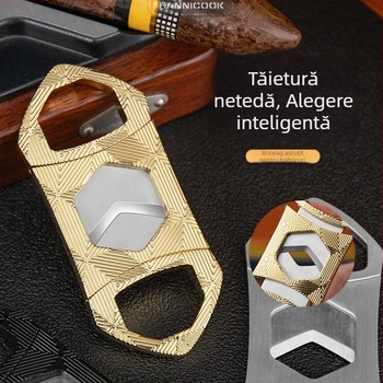 Tăietor de țigări cu lamă dublă, lamă hexagonală, design portabil din metal (Material: Metal; Lamă: aliaj de zinc + oțel inoxidabil; Suprafața: electroplacare; Manual: Da)