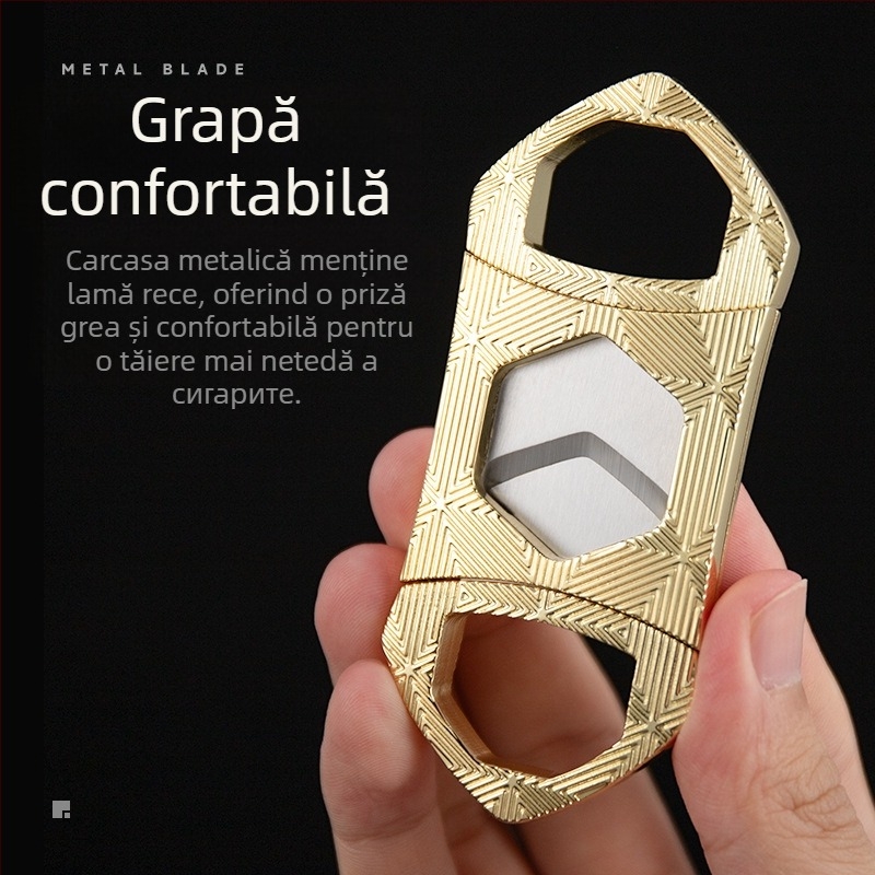 Tăietor de țigări cu lamă dublă, lamă hexagonală, design portabil din metal (Material: Metal; Lamă: aliaj de zinc + oțel inoxidabil; Suprafața: electroplacare; Manual: Da)