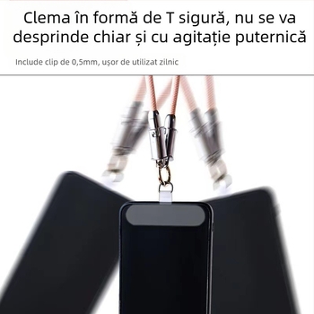 Cablu de date cu șnur pentru încheietura mâinii, compatibil Apple și Android, cataramă metalică, design portabil, încărcare rapidă