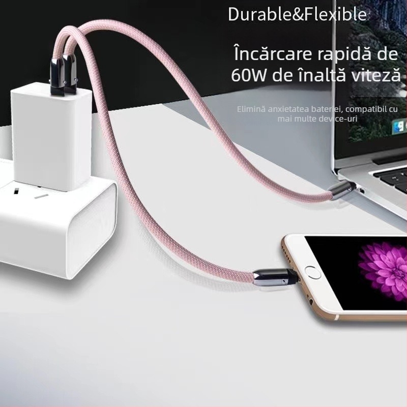 Cablu de date cu șnur pentru încheietura mâinii, compatibil Apple și Android, cataramă metalică, design portabil, încărcare rapidă