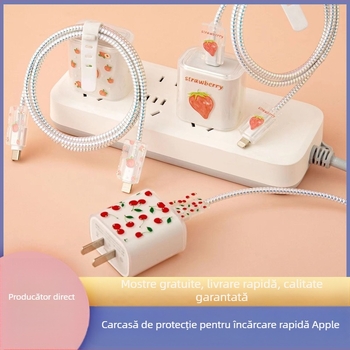 Carcasă protectoare pentru încărcător Apple 18W/20W - TPU transparent, design cu fructe, imprimare pe o singură față