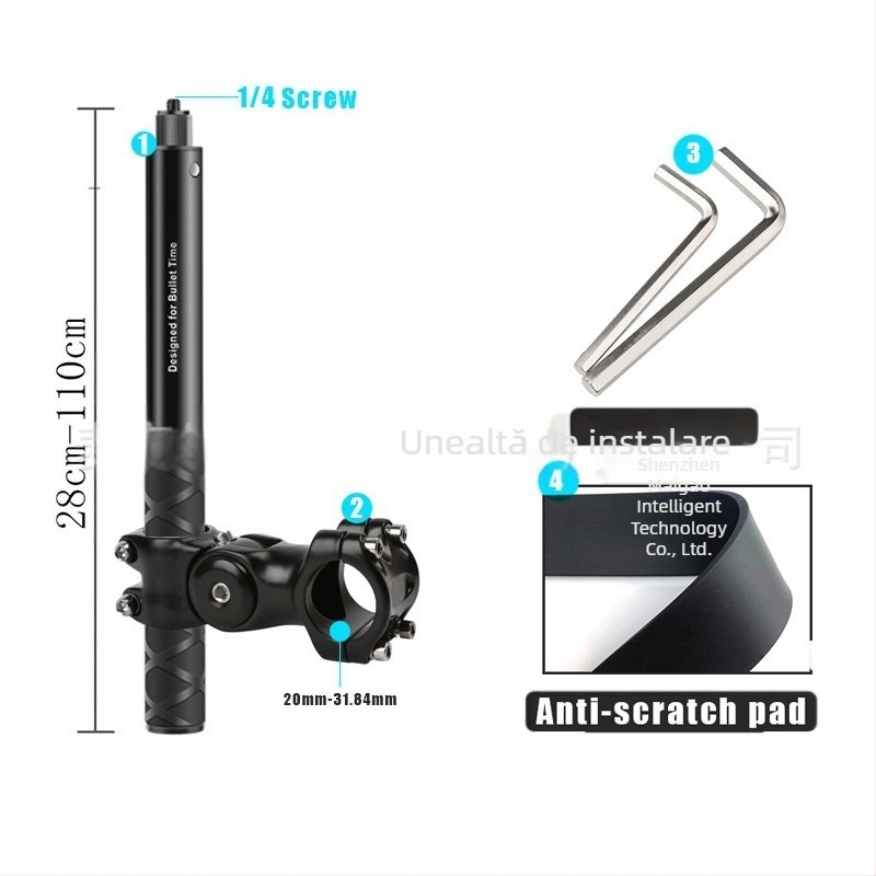 Montură cameră pentru filmare în perspectiva celui de-al treilea personaj pe motocicletă/bicicletă – aliaj de aluminiu; mâner selfie GoPro și Insta360 X3