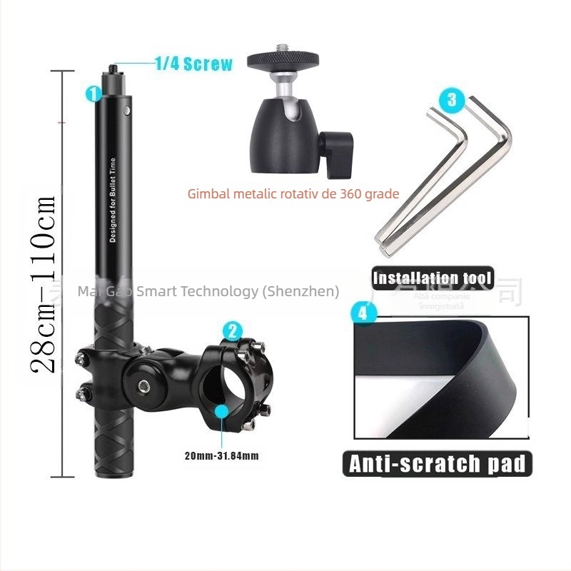 Montură cameră pentru filmare în perspectiva celui de-al treilea personaj pe motocicletă/bicicletă – aliaj de aluminiu; mâner selfie GoPro și Insta360 X3