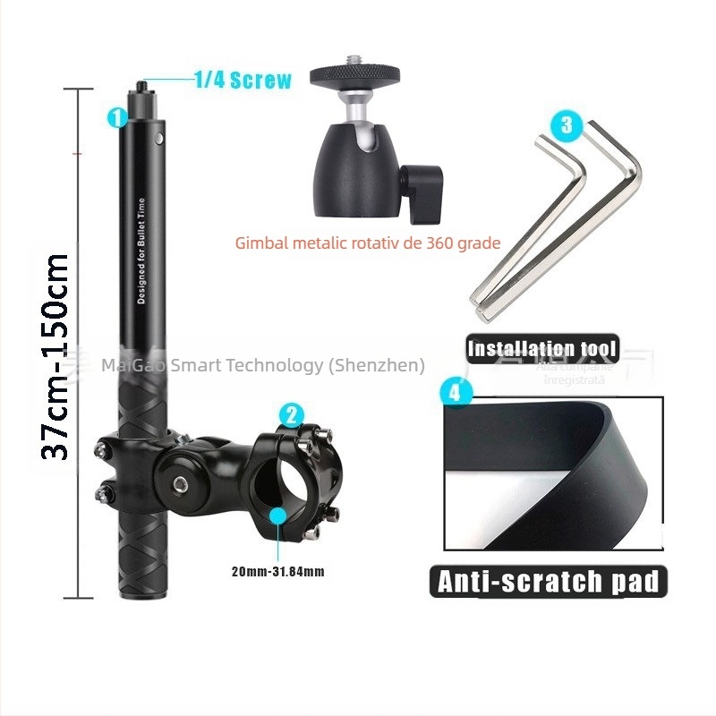 Montură cameră pentru filmare în perspectiva celui de-al treilea personaj pe motocicletă/bicicletă – aliaj de aluminiu; mâner selfie GoPro și Insta360 X3
