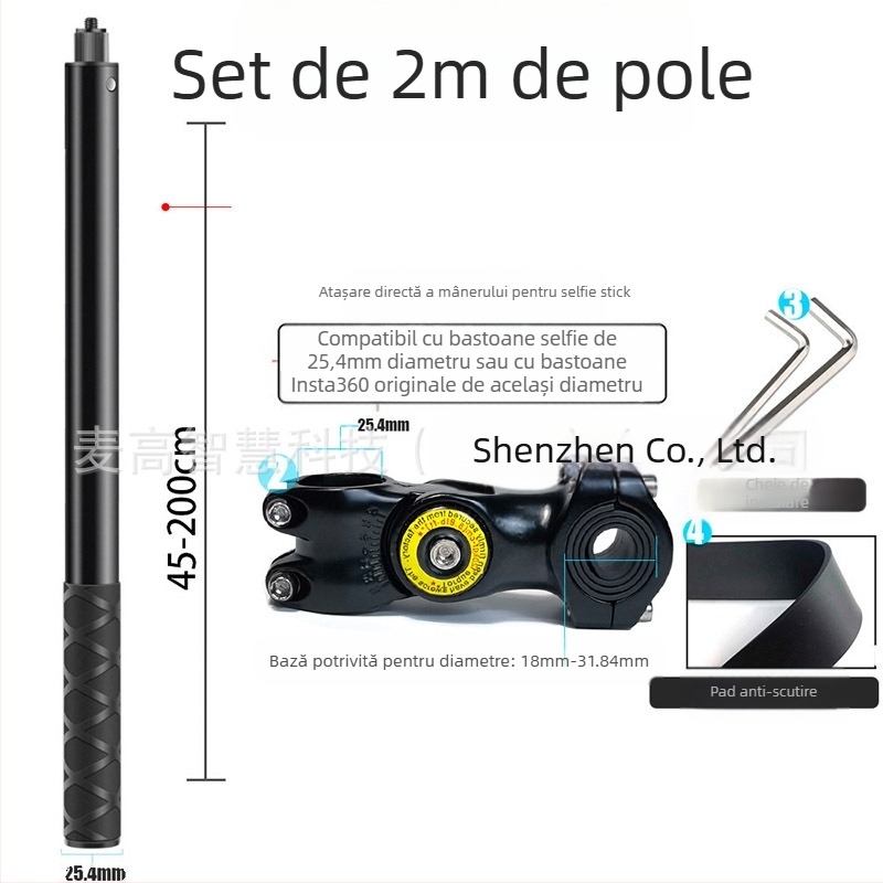 Montură cameră pentru filmare în perspectiva celui de-al treilea personaj pe motocicletă/bicicletă – aliaj de aluminiu; mâner selfie GoPro și Insta360 X3