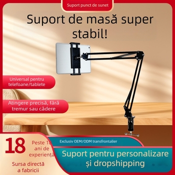 Suport pentru telefon și tabletă pentru birou și lângă pat — braț telescopic pliabil, metal+ABS, personalizare disponibilă