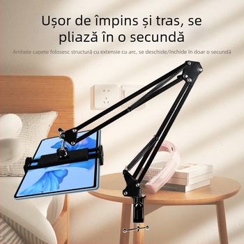 Suport pentru telefon și tabletă pentru birou și lângă pat — braț telescopic pliabil, metal+ABS, personalizare disponibilă