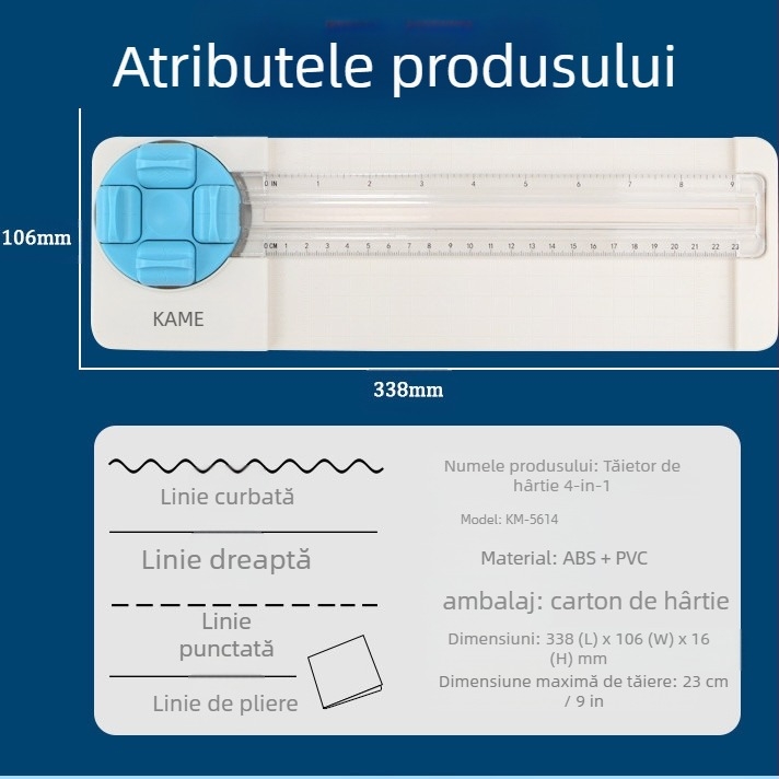 Kami KM-5620 Tăietor de hârtie manual portabil, multifuncțional, ABS, pentru birou și școală