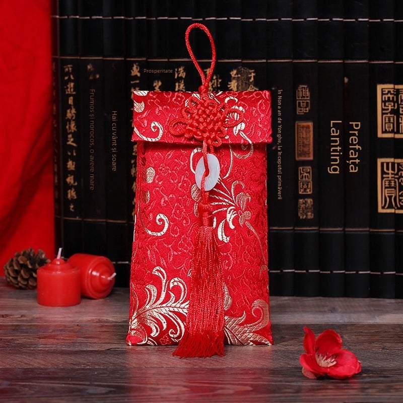 Plic brocart din material textil, cu siglă imprimată, stil chinezesc; potrivit pentru nunți, zile de naștere, Festivalul Primăverii, inaugurări, case noi și absolvire