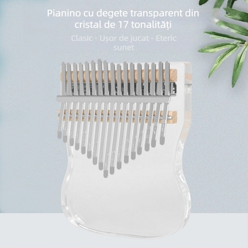 Kalimba cu 17 note – pian deget transparent din cristal pentru începători, model KB-06; specificații 12×2×15; ambalaj tavă