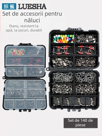 Kit de accesorii pentru năluci – set de 140 piese, cutie neagră portabilă (Swing Shark)