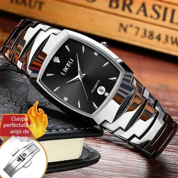 Ceas de bărbați, quartz impermeabil, cadran pătrat, afișaj analog, calendar, model 1192G, stil business