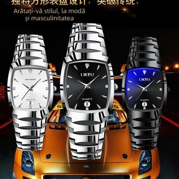 Ceas de bărbați, quartz impermeabil, cadran pătrat, afișaj analog, calendar, model 1192G, stil business