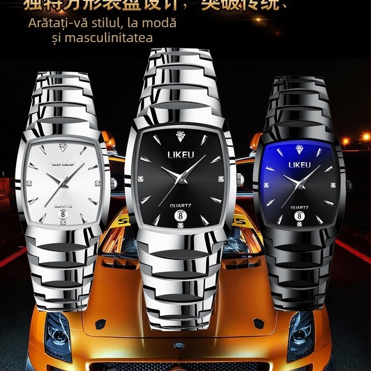 Ceas de bărbați, quartz impermeabil, cadran pătrat, afișaj analog, calendar, model 1192G, stil business