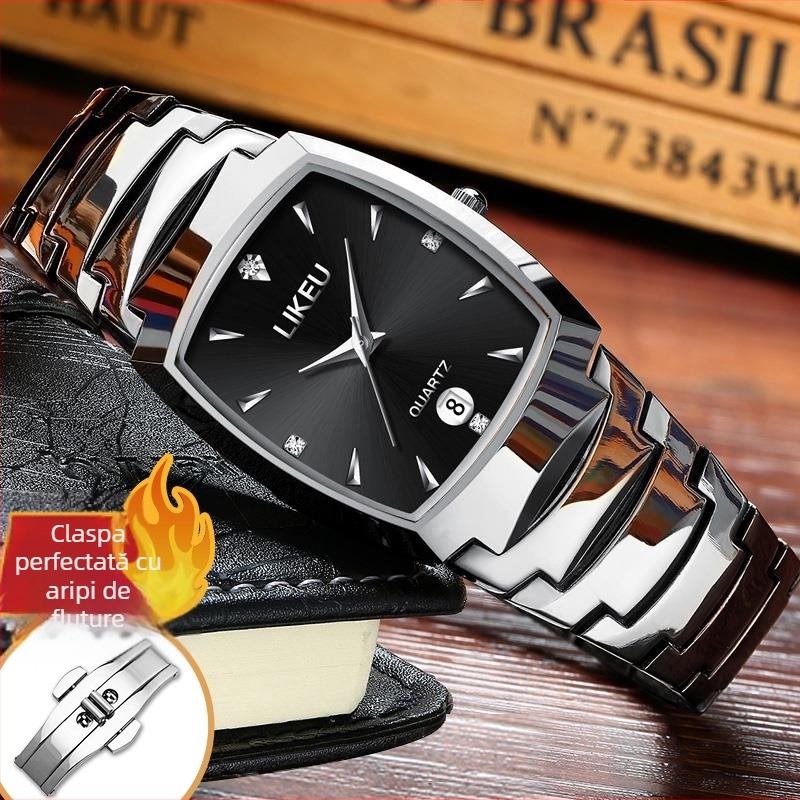 Ceas de bărbați, quartz impermeabil, cadran pătrat, afișaj analog, calendar, model 1192G, stil business